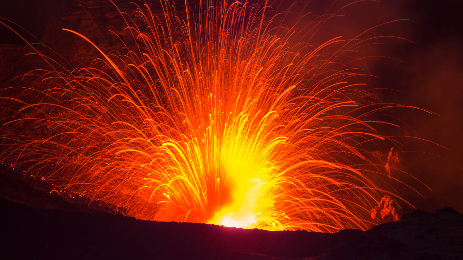 The opening of a Volcano spouting lava on Vanuatu
