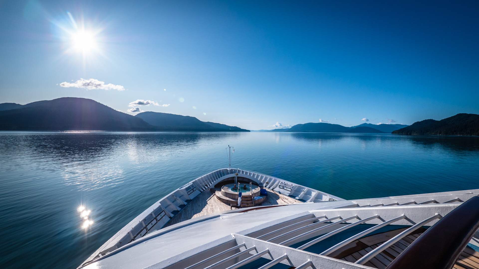 Invariably, the deckside hot tub is one of the best seats in the house for whale watching.