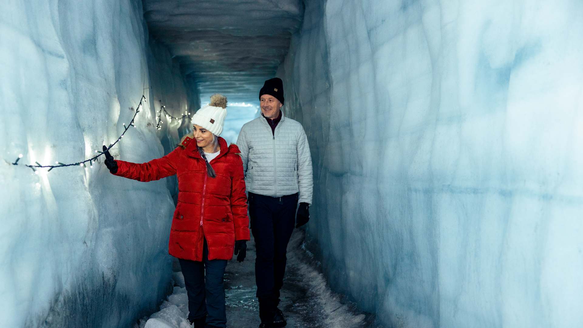 Take a guided tour deep inside the Langjokull Glacier, which is lit up to illuminate the ice formations and sculptures.