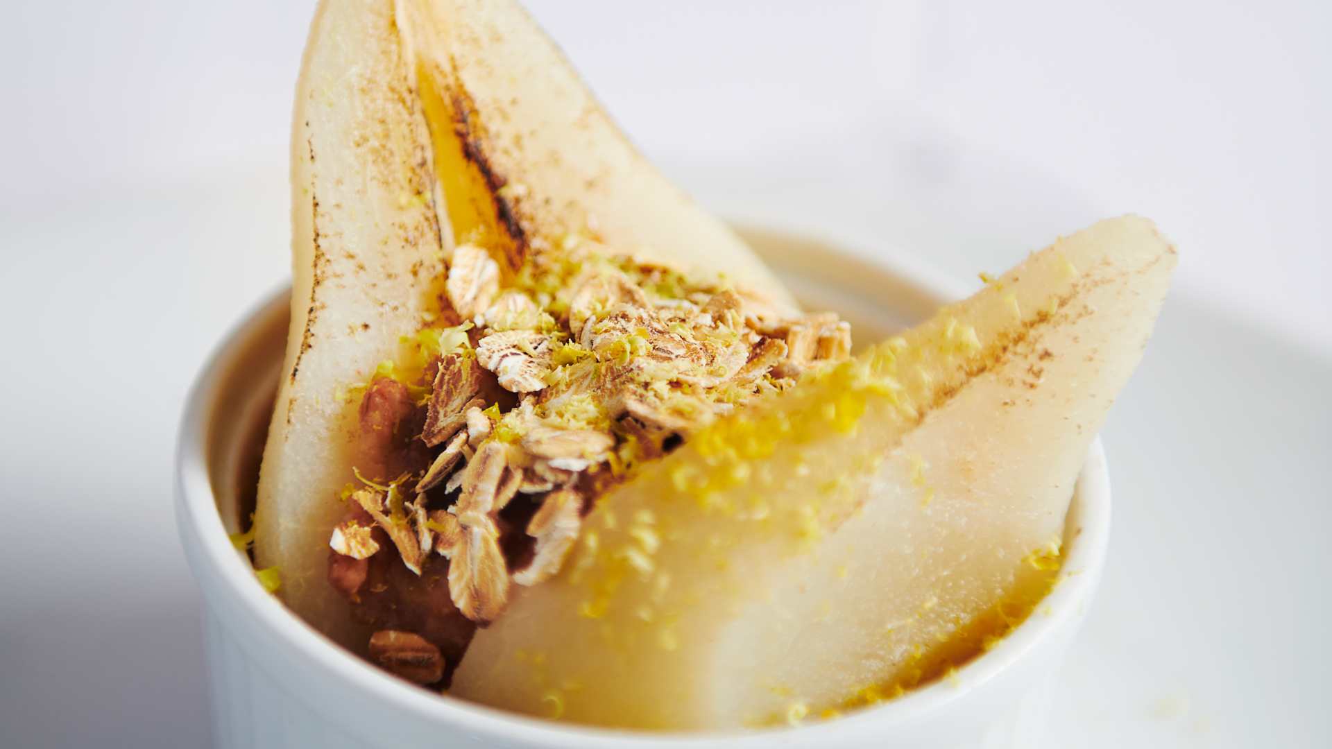 Warm Baked Pear with Streusel